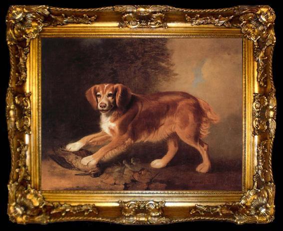 framed  Benjamin Marshall A Celebrated spaniel,the property of colonel joliffe,in a landscape with a woodcock, ta009-2